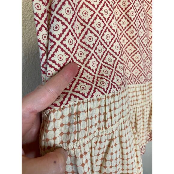 American Eagel Cottage Y2K Boho Cotton Printed Ruffle Red & Ivory Skirt Size 12 - Picture 4 of 10